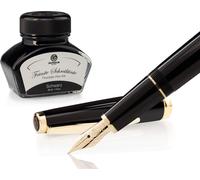 Set stylo plume Cleo Skribent Classic Gold Noir, stylo plume à cartouche et 30 ml d'encre noire