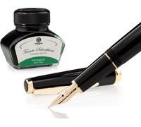 Set stylo plume Cleo Skribent Classic Gold Noir, stylo plume à cartouche et 30 ml d'encre verte