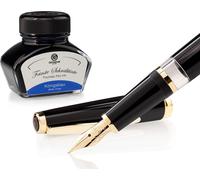 Set stylo plume Cleo Skribent Classic Gold Noir, stylo plume à piston et 30 ml d'encre bleue