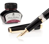 Set stylo plume Cleo Skribent Classic Gold Noir, stylo plume à piston et 30 ml d'encre bordeaux