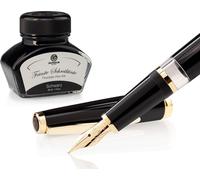 Set stylo plume Cleo Skribent Classic Gold Noir, stylo plume à piston et 30 ml d'encre noire