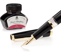Set stylo plume Cleo Skribent Classic Gold Noir, stylo plume à piston et 30 ml d'encre rouge