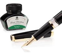Set stylo plume Cleo Skribent Classic Gold Noir, stylo plume à piston et 30 ml d'encre verte