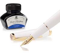 Set stylo plume Cleo Skribent Classic Gold White, stylo plume à cartouche et 30 ml d'encre bleue