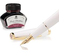 Set stylo plume Cleo Skribent Classic Gold White, stylo plume à cartouche et 30 ml d'encre bordeaux