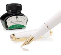 Set stylo plume Cleo Skribent Classic Gold White, stylo plume à cartouche et 30 ml d'encre verte