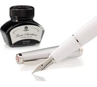 Set stylo plume Cleo Skribent Classic métal blanc, stylo plume à cartouche et 30 ml d'encre noire