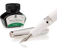 Set stylo plume Cleo Skribent Classic métal blanc, stylo plume à piston et 30 ml d'encre verte