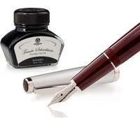 Set stylo plume Cleo Skribent Classic métal bordeaux, stylo plume à cartouche et 30 ml d'encre noire