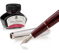 Set stylo plume Cleo Skribent Classic métal bordeaux, stylo plume à cartouche et 30 ml d'encre rouge