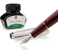 Set stylo plume Cleo Skribent Classic métal bordeaux, stylo plume à cartouche et 30 ml d'encre verte