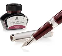 Set stylo plume Cleo Skribent Classic métal bordeaux, stylo plume à piston et 30 ml d'encre bordeaux
