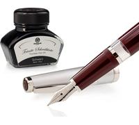 Set stylo plume Cleo Skribent Classic métal bordeaux, stylo plume à piston et 30 ml d'encre noire