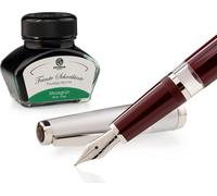 Set stylo plume Cleo Skribent Classic métal bordeaux, stylo plume à piston et 30 ml d'encre verte