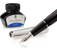 Set stylo plume Cleo Skribent Classic métal noir, stylo plume à cartouche et 30 ml d'encre bleue