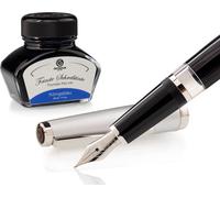 Set stylo plume Cleo Skribent Classic métal noir, stylo plume à piston et 30 ml d'encre bleue