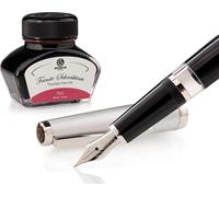 Set stylo plume Cleo Skribent Classic métal noir, stylo plume à piston et 30 ml d'encre rouge