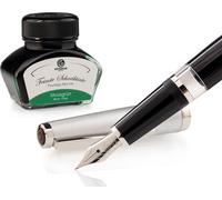 Set stylo plume Cleo Skribent Classic métal noir, stylo plume à piston et 30 ml d'encre verte