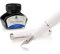 Set stylo plume Cleo Skribent Classic Palladium Blanc, stylo plume à cartouche et 30 ml d'encre bleue