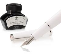 Set stylo plume Cleo Skribent Classic Palladium Blanc, stylo plume à cartouche et 30 ml d'encre noire