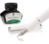 Set stylo plume Cleo Skribent Classic Palladium Blanc, stylo plume à cartouche et 30 ml d'encre verte