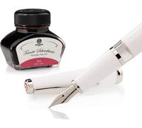 Set stylo plume Cleo Skribent Classic Palladium Blanc, stylo plume à piston et 30 ml d'encre rouge