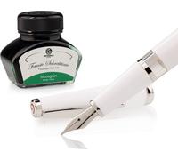 Set stylo plume Cleo Skribent Classic Palladium Blanc, stylo plume à piston et 30 ml d'encre verte