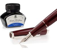 Set stylo plume Cleo Skribent Classic Palladium Bordeaux, stylo plume à cartouche et 30 ml d'encre bleue