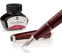 Set stylo plume Cleo Skribent Classic Palladium Bordeaux, stylo plume à cartouche et 30 ml d'encre rouge