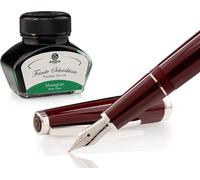 Set stylo plume Cleo Skribent Classic Palladium Bordeaux, stylo plume à cartouche et 30 ml d'encre verte