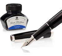 Set stylo plume Cleo Skribent Classic Palladium Noir, stylo plume à cartouche et 30 ml d'encre bleue