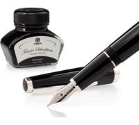 Set stylo plume Cleo Skribent Classic Palladium Noir, stylo plume à cartouche et 30 ml d'encre noire