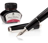 Set stylo plume Cleo Skribent Classic Palladium Noir, stylo plume à cartouche et 30 ml d'encre rouge
