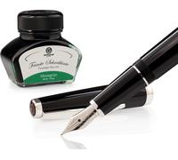 Set stylo plume Cleo Skribent Classic Palladium Noir, stylo plume à cartouche et 30 ml d'encre verte