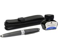 Set stylo plume Diplomat Aero Stripes Black avec étui en cuir et encre, épaisseur M