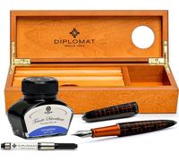 Set stylo plume Diplomat Elox Matrix noir-orange avec encre et étui en bois de cerisier