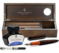 Set stylo plume Diplomat Elox Matrix noir-orange avec encre et étui en bois de wengé