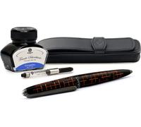 Set stylo plume Diplomat Elox Matrix noir-orange avec étui en cuir et encre, épaisseur M