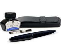 Set stylo plume Diplomat Elox Ring noir-bleu avec étui en cuir et encre, épaisseur M