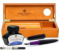 Set stylo plume Diplomat Elox Ring noir-violet avec encre et étui en bois de cerisier