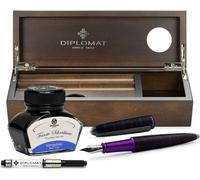 Set stylo plume Diplomat Elox Ring noir-violet avec encre et étui en bois de wengé