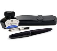 Set stylo plume Diplomat Elox Ring noir-violet avec étui en cuir et encre, épaisseur M