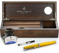 Set stylo plume Diplomat Excellence A2 jaune avec encre et étui en bois de wengé