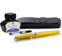Set stylo plume Diplomat Excellence A2 jaune avec encre et étui en cuir, épaisseur M
