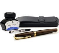 Set stylo plume Diplomat Excellence A2 Marrakesh plaqué or avec encre et étui en cuir, épaisseur M