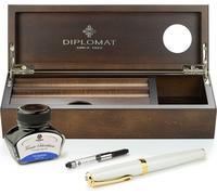 Set stylo plume Diplomat Excellence A2 nacré or avec encre et étui en bois de wengé