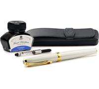 Set stylo plume Diplomat Excellence A2 nacré or avec encre et étui en cuir, épaisseur M