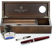 Set stylo plume Diplomat Excellence A2 rouge magma avec encre et étui en bois de wengé