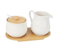 Set Sucrier Et Pot à Lait Céramique Avec Cuillère Et Plateau,Lait et de Sucre avec Couvercle,Accessoires de bar à Café,Pot de Rangement Pour Cuisine Compatible Micro-ondes Et Lave-vaisselle (Blanc)