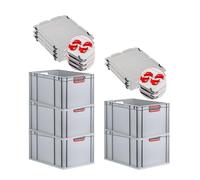 SET SUPER ÉCONOMIQUE 5x Bac Euro NextGen Color avec couvercle d'appui et fermetures à glissière | HxLxP 32x40x60cm, 65 litres | Poignées rouges ouvertes, fond renforcé | Eurobox boîte industrielle